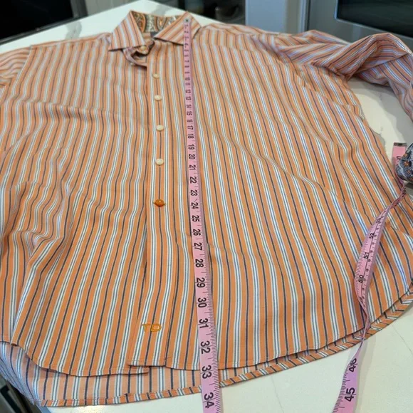 Men’s Thomas Dean Orange and White Casual Button Down Shirt XL TG